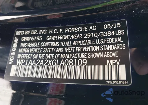 2016 Porsche Cayenne из США, поврежденный, VIN WP1AA2A2XGLA08109